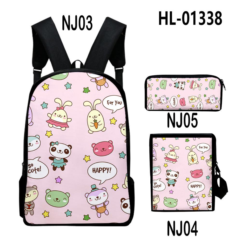 Classic Novelty Funny animals 3D Print 3pcs/Set pupil School Bags Laptop Daypack Backpack Inclined shoulder bag Pencil Case