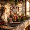 Xmas Gift for Family Christmas Wooden Ornaments, Santa Snowman Figurine with Moving Festive Fireplace Ornaments Swing, Rustic Holiday Tabletop