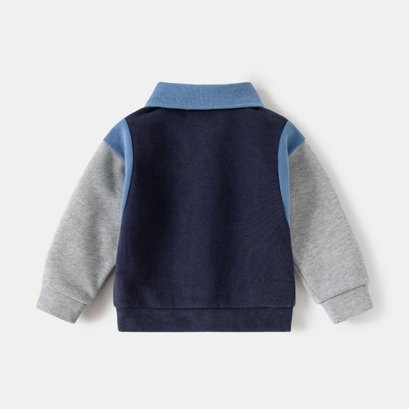 Boys Embroidered Turn Down Collar Patchwork Long Sleeve Casual Kids Sweatshirt