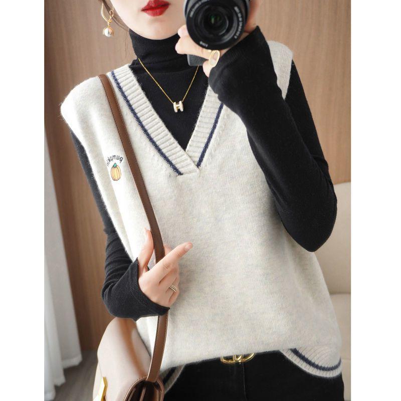 

Вязаный жилет с V-образным вырезом, универсальный жилет без рукавов для весны и осени, женская одежда 3XL бежевый