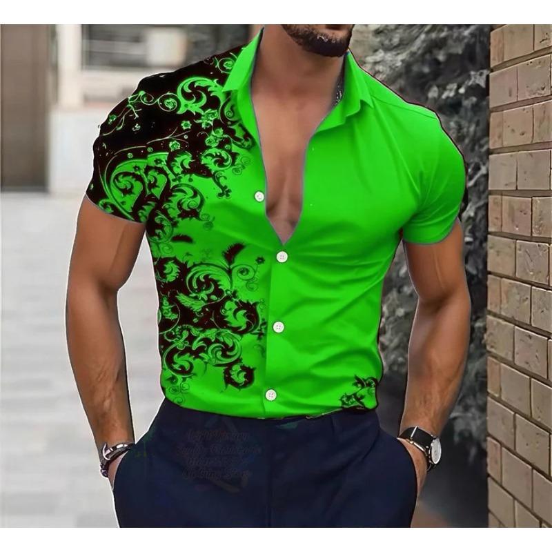 Camicia a righe blocchi da uomo Camicia con bottoni Manica corta casual Moda Casual Quotidiano Vacanza Estate Primavera Camicie