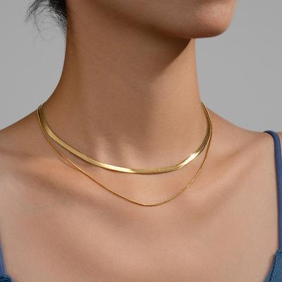 Classic Unisex Flat Snake Chain Choker Necklace For Women Stainless Steel Herringbone Gold  Color Fashion Jewelry Gift
