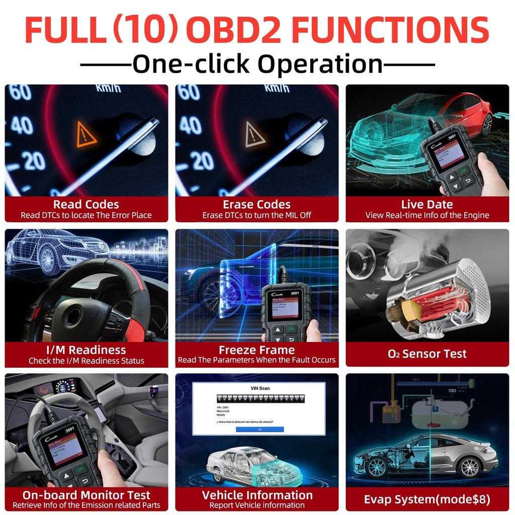 LAUNCH CR3001 Automotive OBD2 Diagnostic Scanner Car Check Engine Light OBD Code Reader Lifetime Free Update pk ELM327