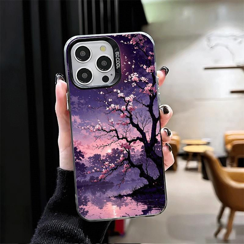 Dreamy Night Cherry Blossom Tree Soft Phone Case for iPhone 15 16 17 Pro Max 17Air 16E 14 Plus 13 12 Mini Shockproof Cover Back