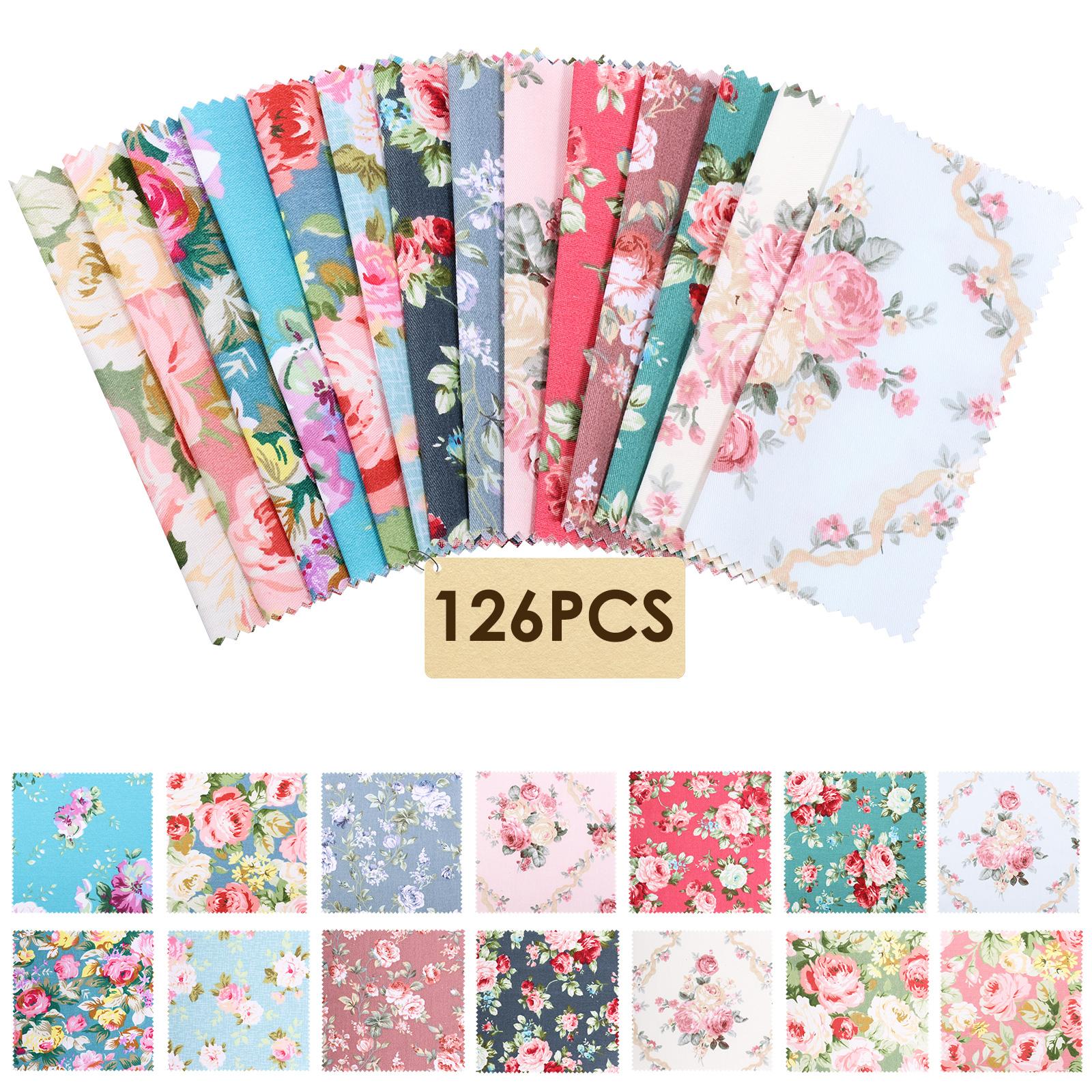 

126Pcs Square Precut Quilting Fabric 5 x 5 Cotton Craft Fabric Bundle DIY Patchwork Fabric for Making Sachets Hair Accessories about 12.7x12.7cm