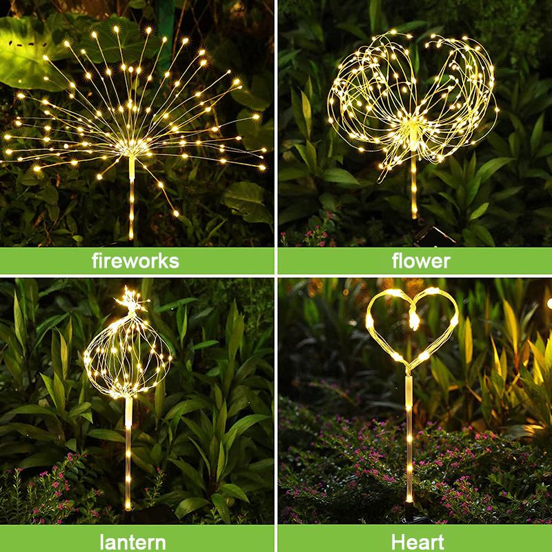1PC Solar Fireworks Lamp Outdoor Grass Globe Dandelion Flash String Fairy lights 90/120/150/200LED For Garden Lawn Holiday Light