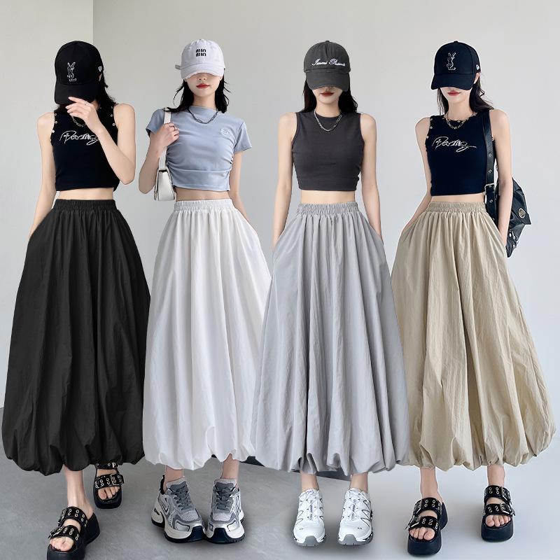 Damen Tulip Midi Rock: Legere A-Linie, aufgesetzter Laternenärmel für Frühling & Sommer