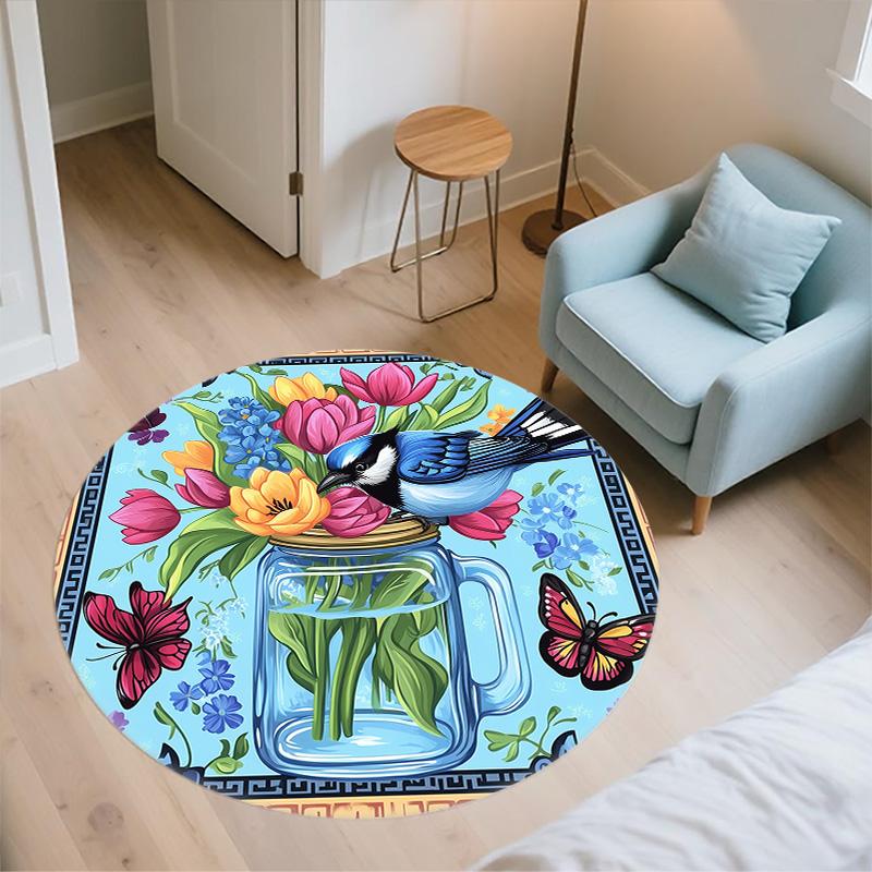 Blue Bird,Round Area Rug,Carpet Rug for Living Room Bedroom Sofa Playroom Decor,Non-slip Floor Mat