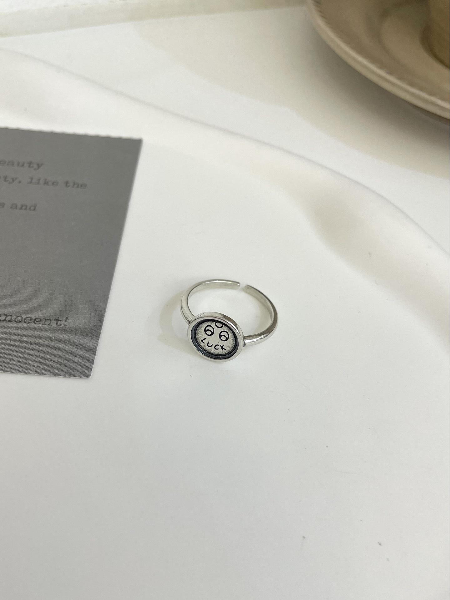 

Корейское ретро кольцо-смайлик из стерлингового серебра S925 - Нишевый горячий стиль Adjustable Open серебряный