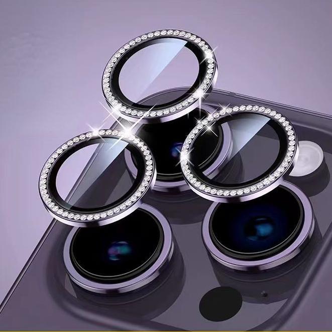 Стеклянная линза с алмазным покрытием для камеры iPhone 15 14 13 12 11 Pro Max, защитная крышка для iPhone 14 Plus 14 Pro Max, чехол-стекло для линзы с металлическим кольцом iPhone 15pro-15proamx-3cps фиолетовый