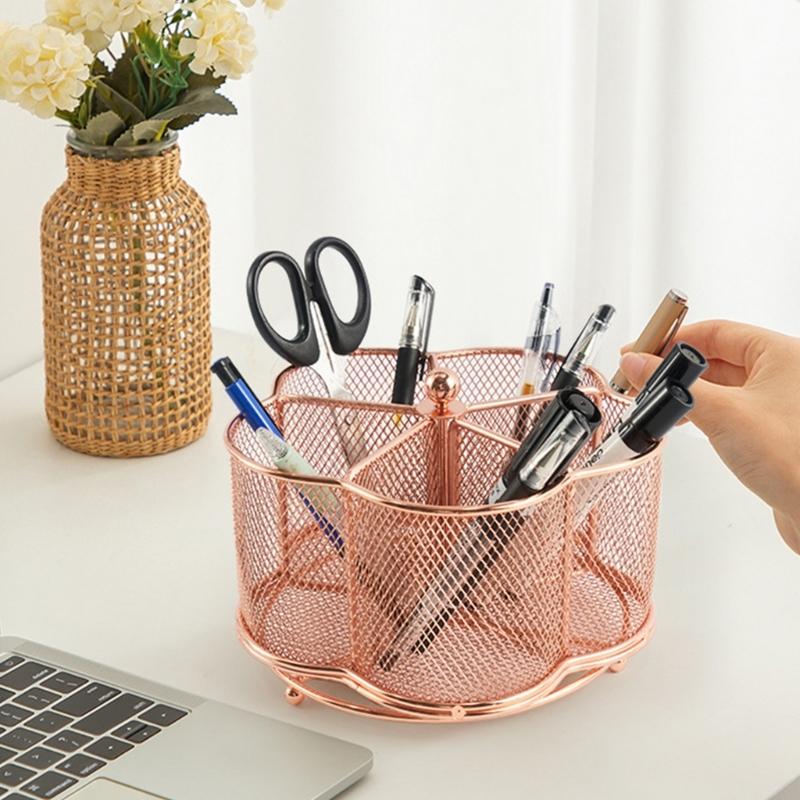 Multifunctional Office Desk Organisers Pen Holder with Keychain Hook, Mesh Pen Holder Space Saving Desk Pen Organiser