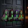 Front Porch Decor Halloween Skeleton Welcome Sign, Spooky Wooden Grim Reaper Shaped Door Rustic Hanging Sign Hanger, Horror Wall Plaque for