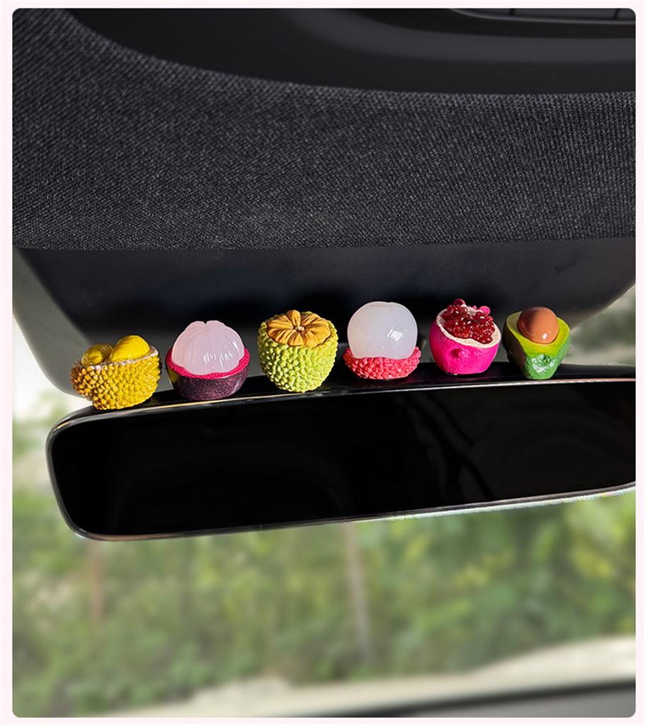 6PCS Fruit Rearview Mirror Dashboard Decoration Cute Gift Interior Ornaments Center Console Figure Bicycle Car Navigation Doll