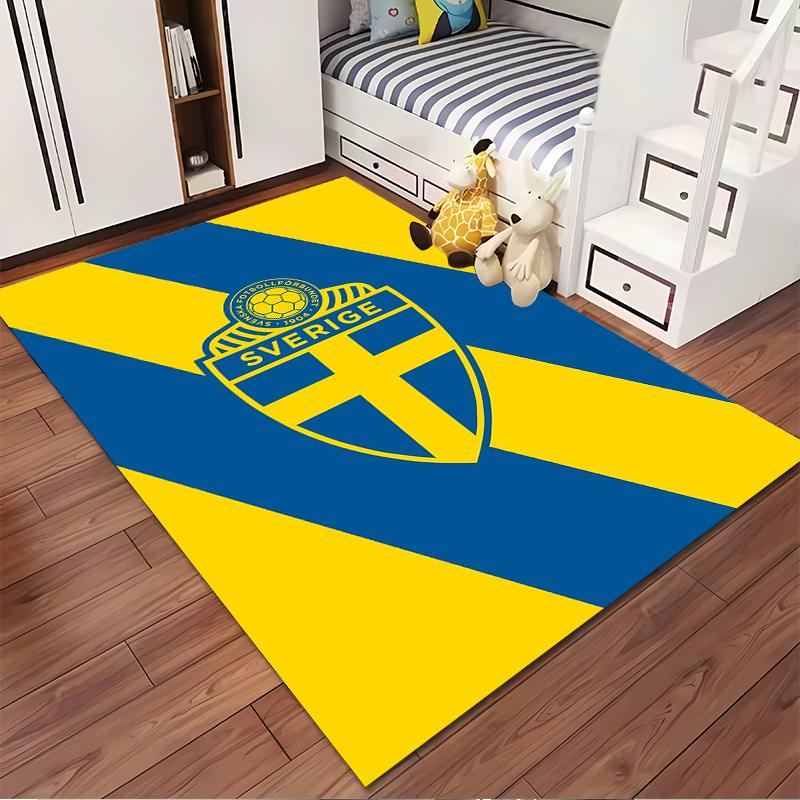 Tappeto con Bandiera Svedese e Design dello Stemma, Tappetino a Strisce Gialle e Blu Adatto all'uso come antiscivolo per soggiorno, camera da letto, divani