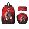3Pcs Ilia Topuria Wrestling Wrestler Backpack Set for Children Pen Bags Bookbag Sets with Lunch Box For School Students Daypack