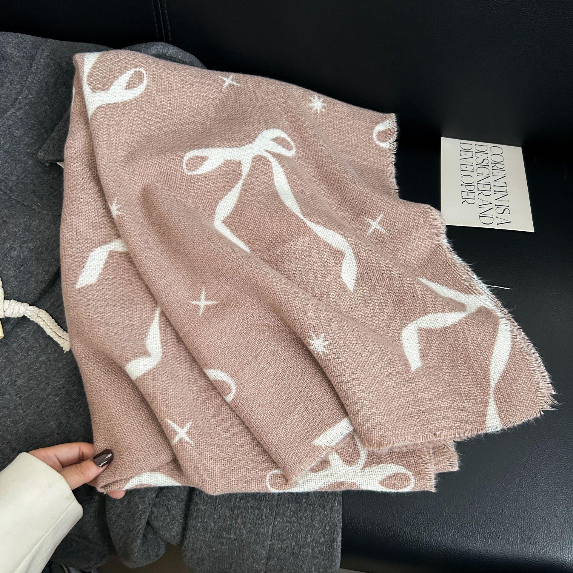 

Autumn and winter sweet fashion imitation cashmere bow printed scarf fashion designer temperament warm scarf 70*180cm