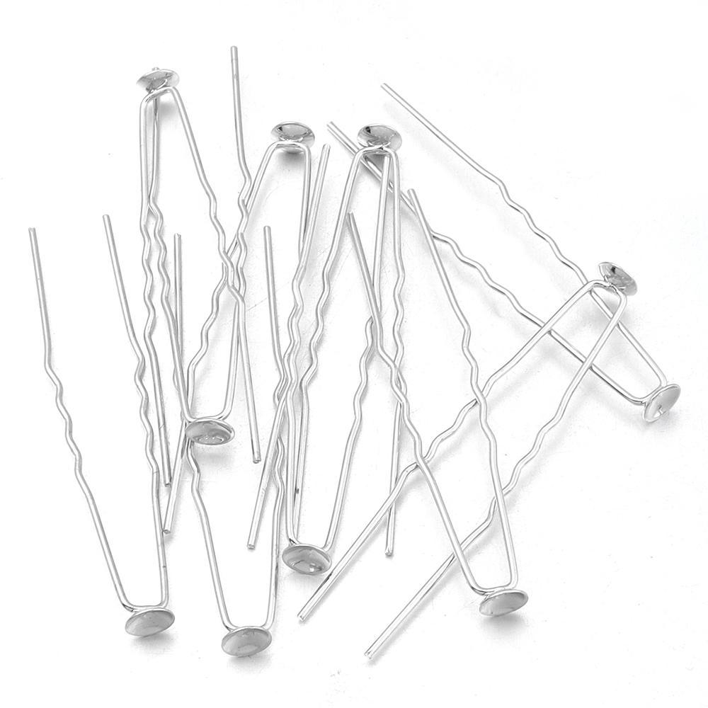 

10pcs U Shape Hair Pins Metal Iron Cabochon Base Tray Hairpins For Bridal Barrette Salon Hair Styling Tools Hair Accessories
