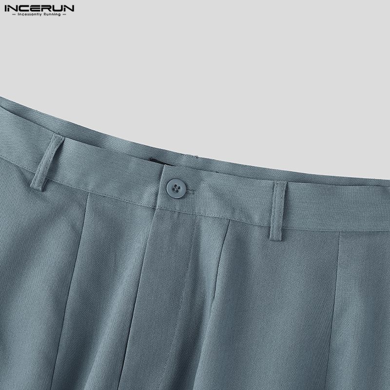 INCERUN Men Casual High Waist Zip-up Casual Baggy Long Pants Trousers