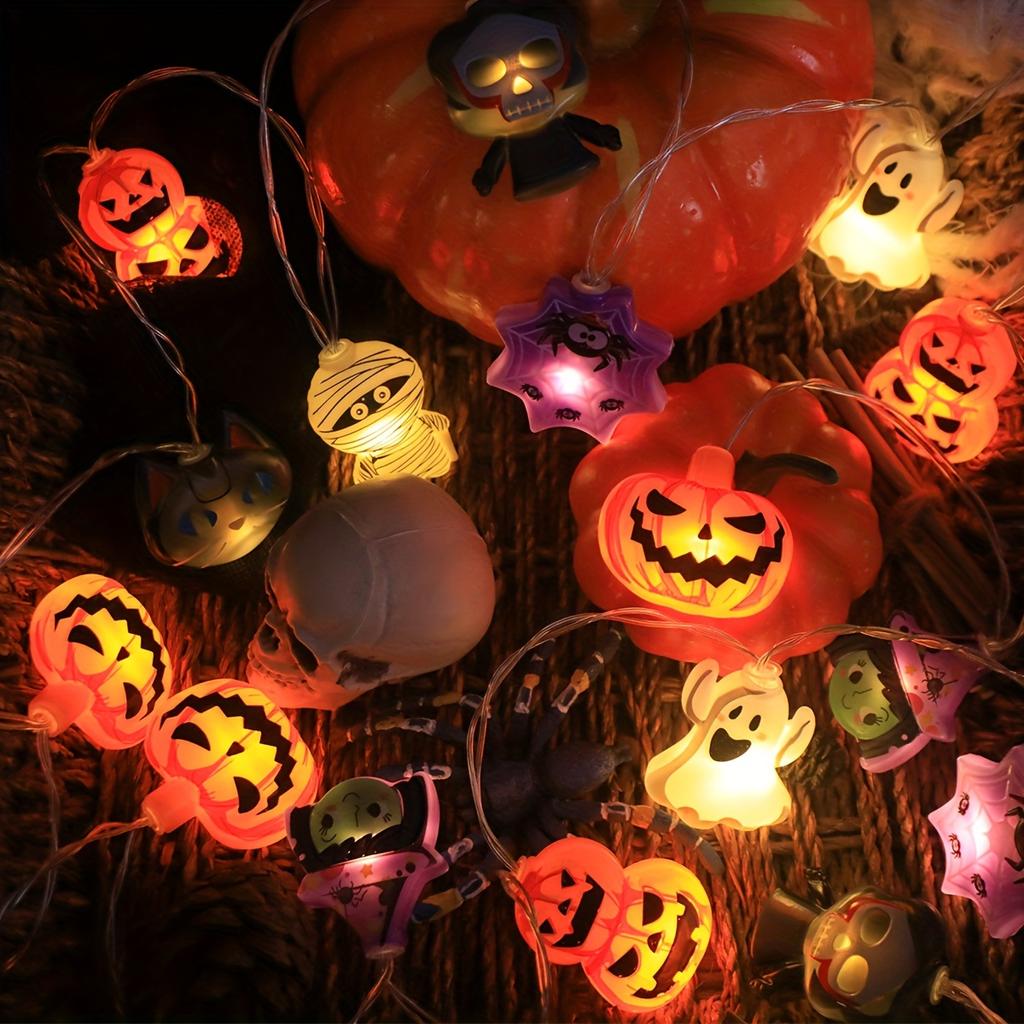 Halloween 6.56ft String Lights with Pumpkin, Ghost, Spider & Witch Designs,10 LEDs, Battery Operated for Outdoor, Garden, Yard, Decor Party