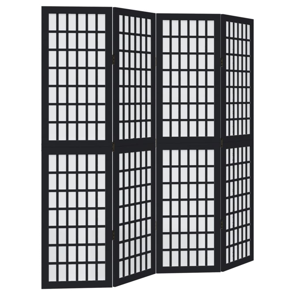 4 Piece Black Solid Wood Folding Screen Paulownia