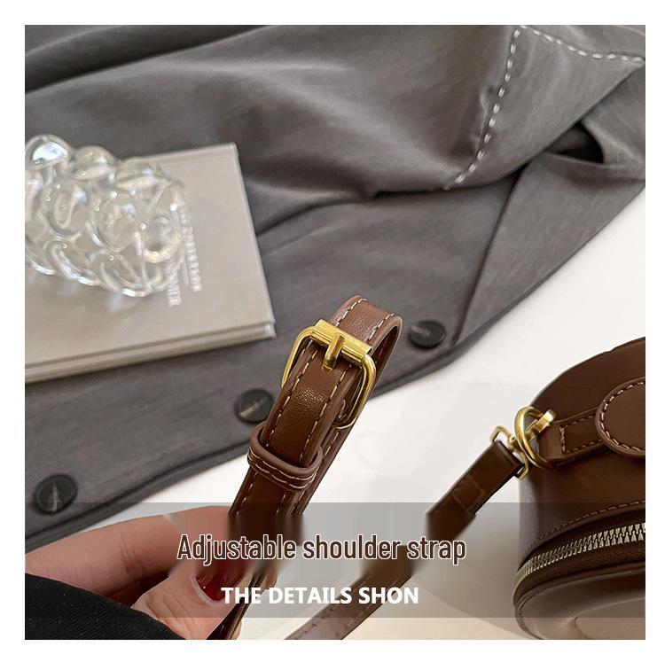 Niche Retro Hong Kong Style Women's Round Handbag - 2025 Early Spring Fashion, Versatile Single Shoulder Crossbody Bag