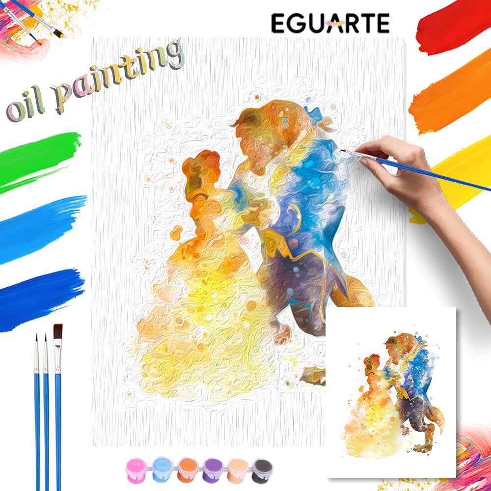 Disney Beauty Beast oil paint by numbers painting kit handmade diy home decor gifts art watercolor romantic wall bedroom craft set