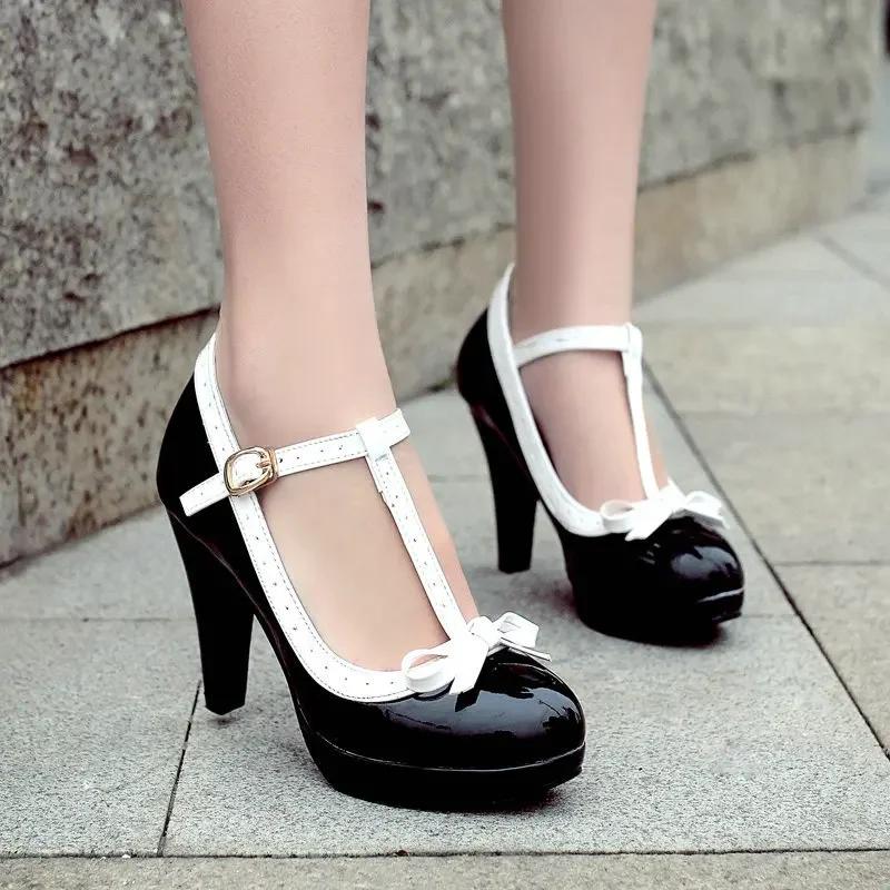 Fashion Women Retro Mary Janes Chunky High Heels Fashion Party Office Platform Shoes Spring Autumn Pumps Female Plus Size Shoes