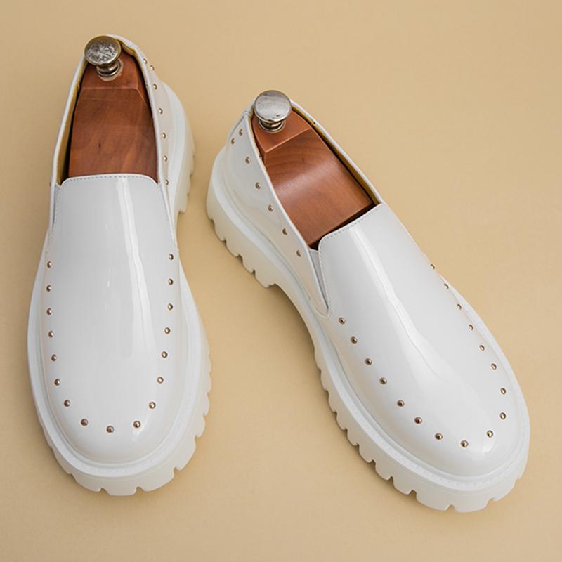 Fashion Luxury Designer New Men's White Rock Punk Rivet Dress Height Increasing Performance Shoes Wedding Prom Homecoming Party Loafers
