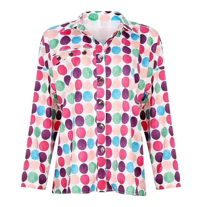 Autumn new European and American loose lapel women's shirt fashionable commuter print long-sleeved shirt women