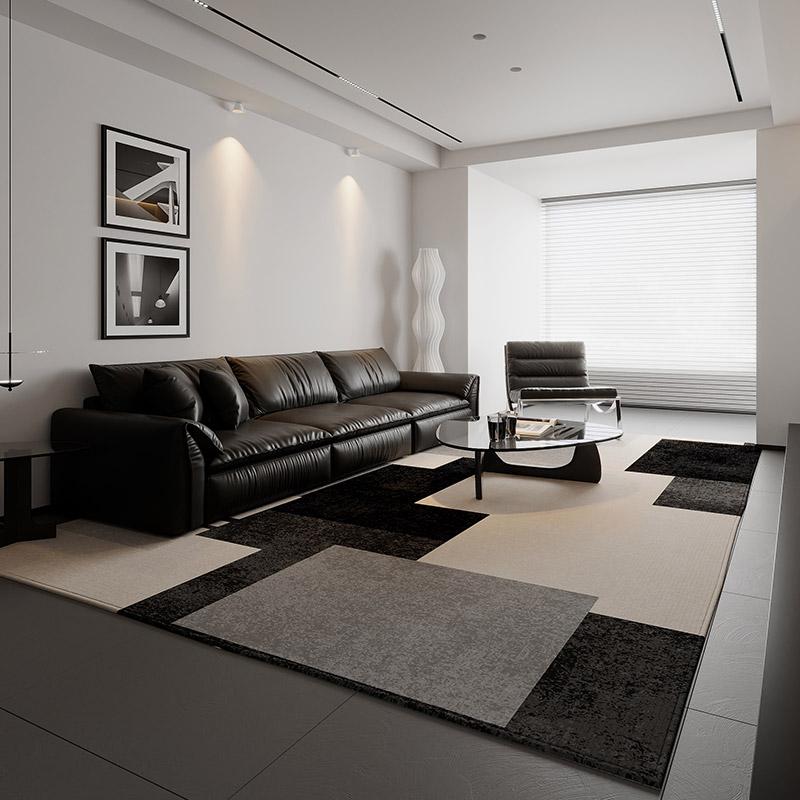 Beige Black Geometric Area Rug Modern Light Luxury Living Room Carpet Waterproof Non-Slip Sofa Floor Mat Easy Care Holiday