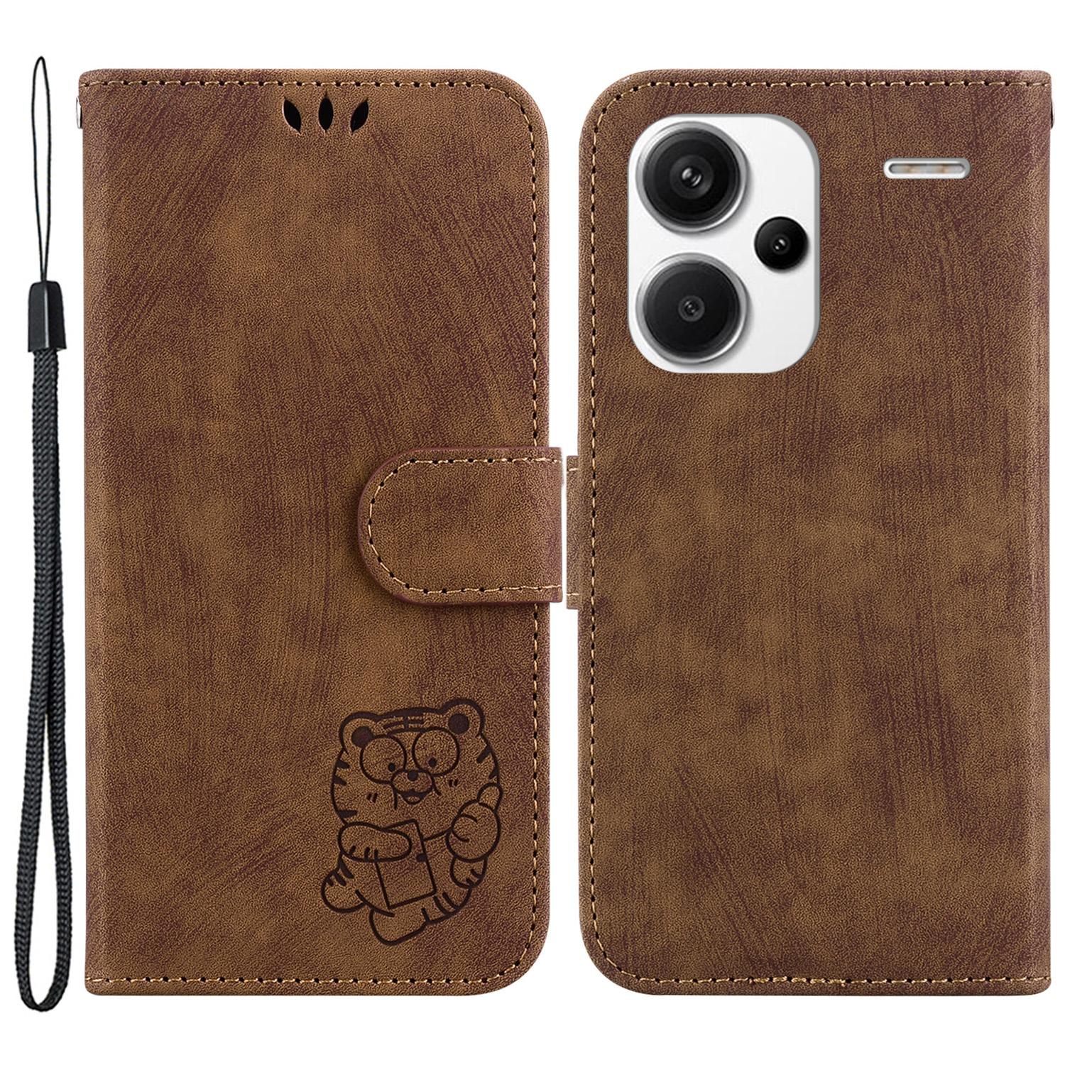 

For Xiaomi Redmi Note 13 Pro+ 5G Case Wallet Cute Tiger Pattern Flip Shockproof Phone Cover Brown