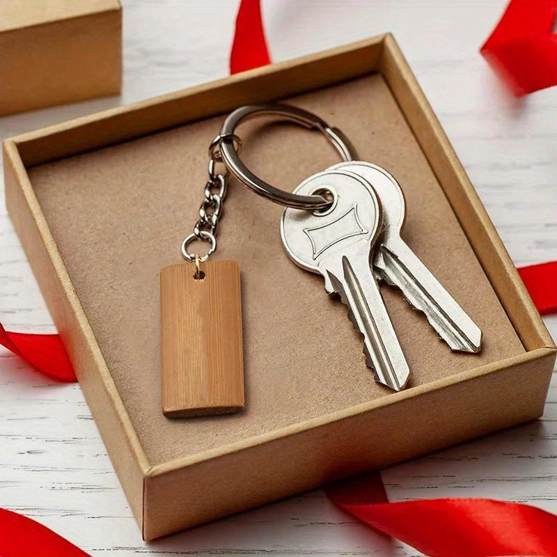 100Pcs 45X20mm Rectangle Tags Bamboo Tags for Keychain Rings, Bamboo Unfinished Wood Key Ring Tag