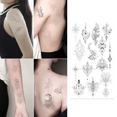 10 Sheets Black And White Tattoo Stickers Insects Flowers Butterflies Moon Patterns Durable Waterproof Temporary Tattoo Stickers