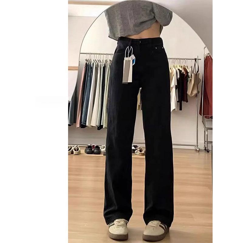 

Women s High-Waisted Black Wide-Leg Fleece Jeans - Plus Size, Autumn/Winter, Slimming, Pear-Shaped, Loose Fit. Large