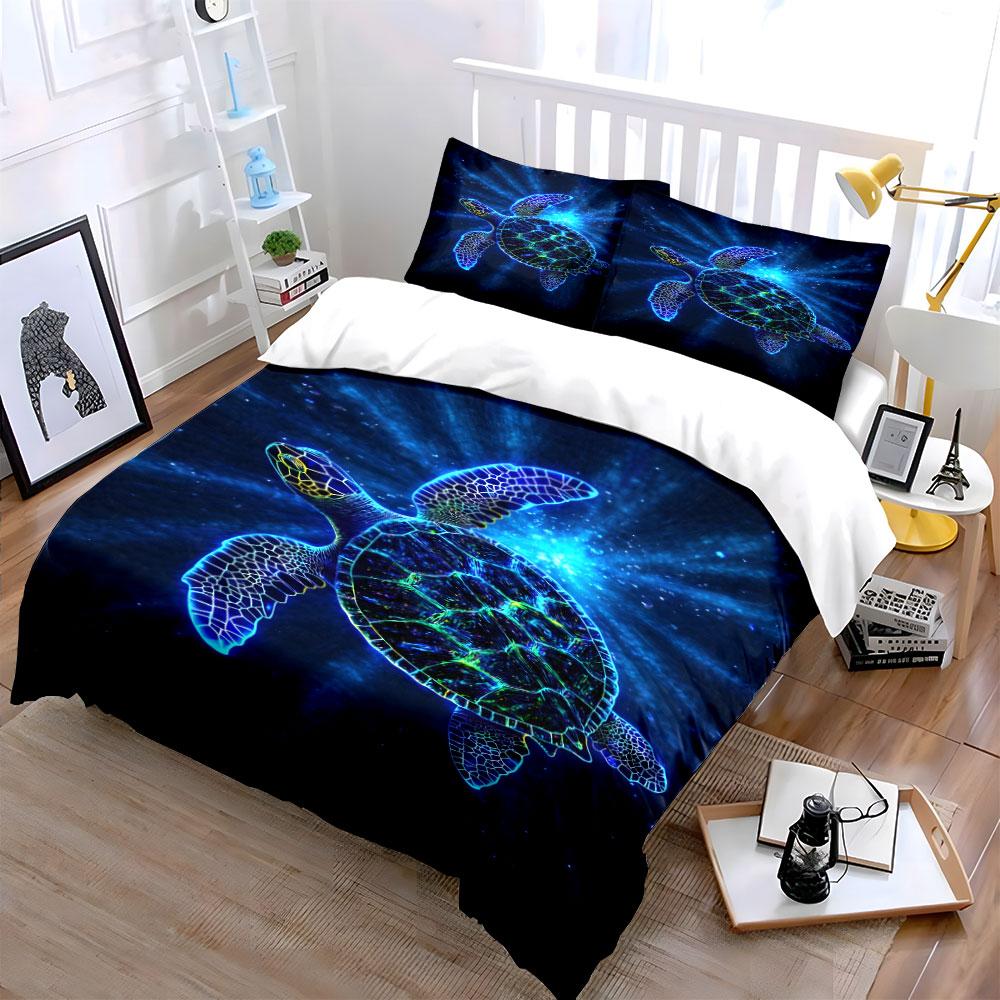 Glowing geometric sea turtle. Bedding sets Duvet cover sets Duvet covers Pillowcases(1*Duvet Cover 2*Pillowcases without duvet insert)