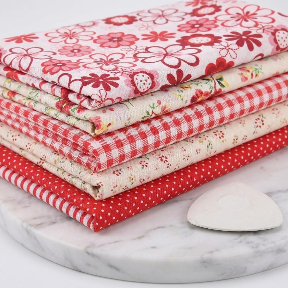 7Pcs Red floral pattern Patchwork Fabric 7 pieces per set Pre-cut Cloth Fabric art production