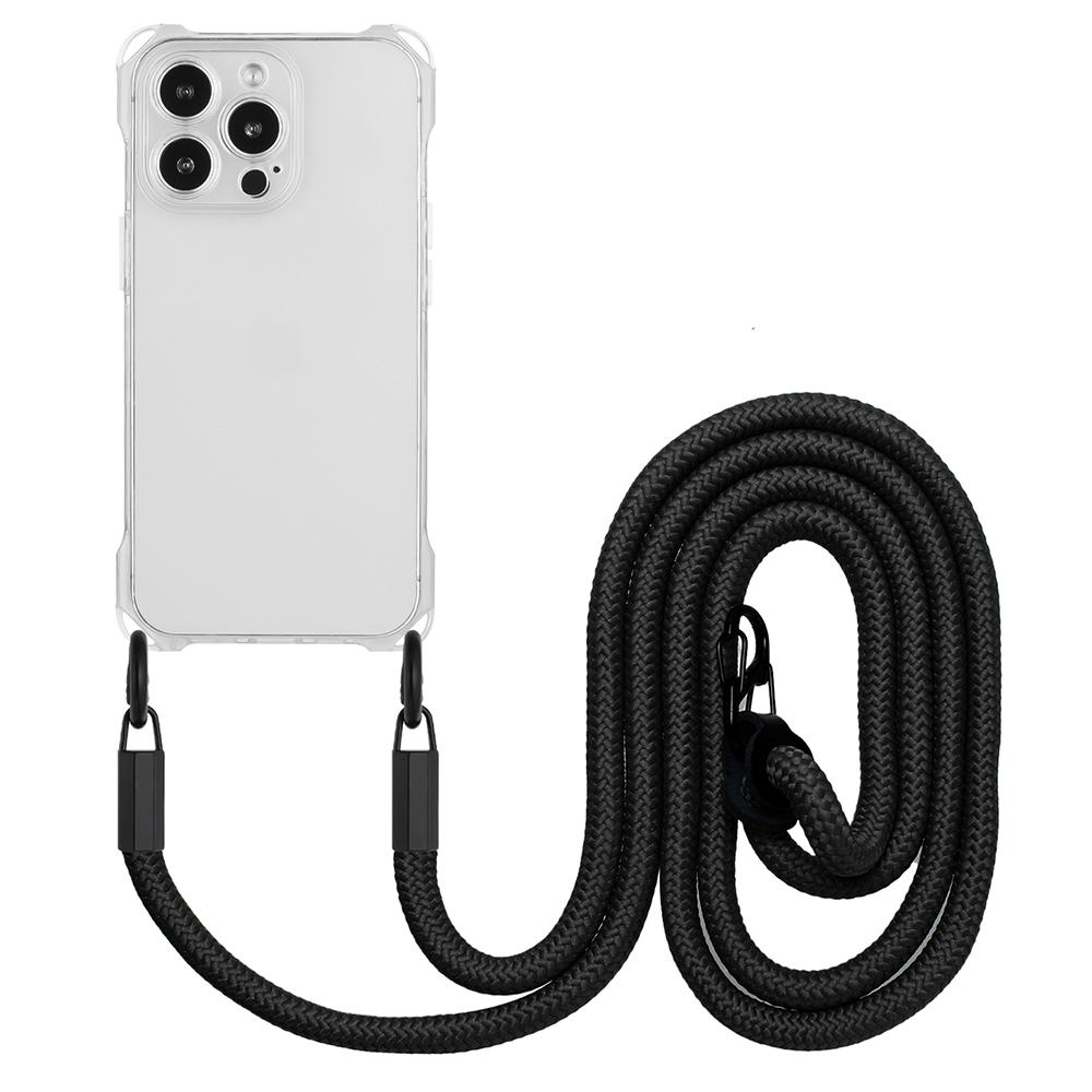 

For iPhone 16 Pro TPU Case Four Corner Drop-Proof Back Cover with Long Strap D