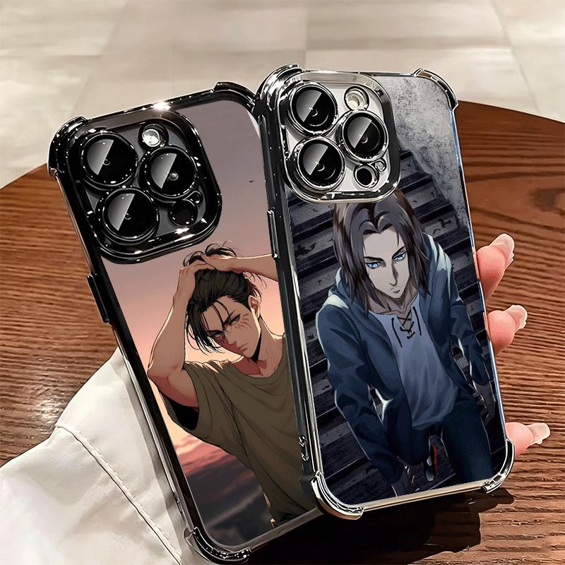 A-Attack On T-Titan Eren Yeager Plating Phone Case For Iphone 16 17 Pro Max Air 16E 14 15 Plus 12 13 Mini Anti-Fall Airabag Cove