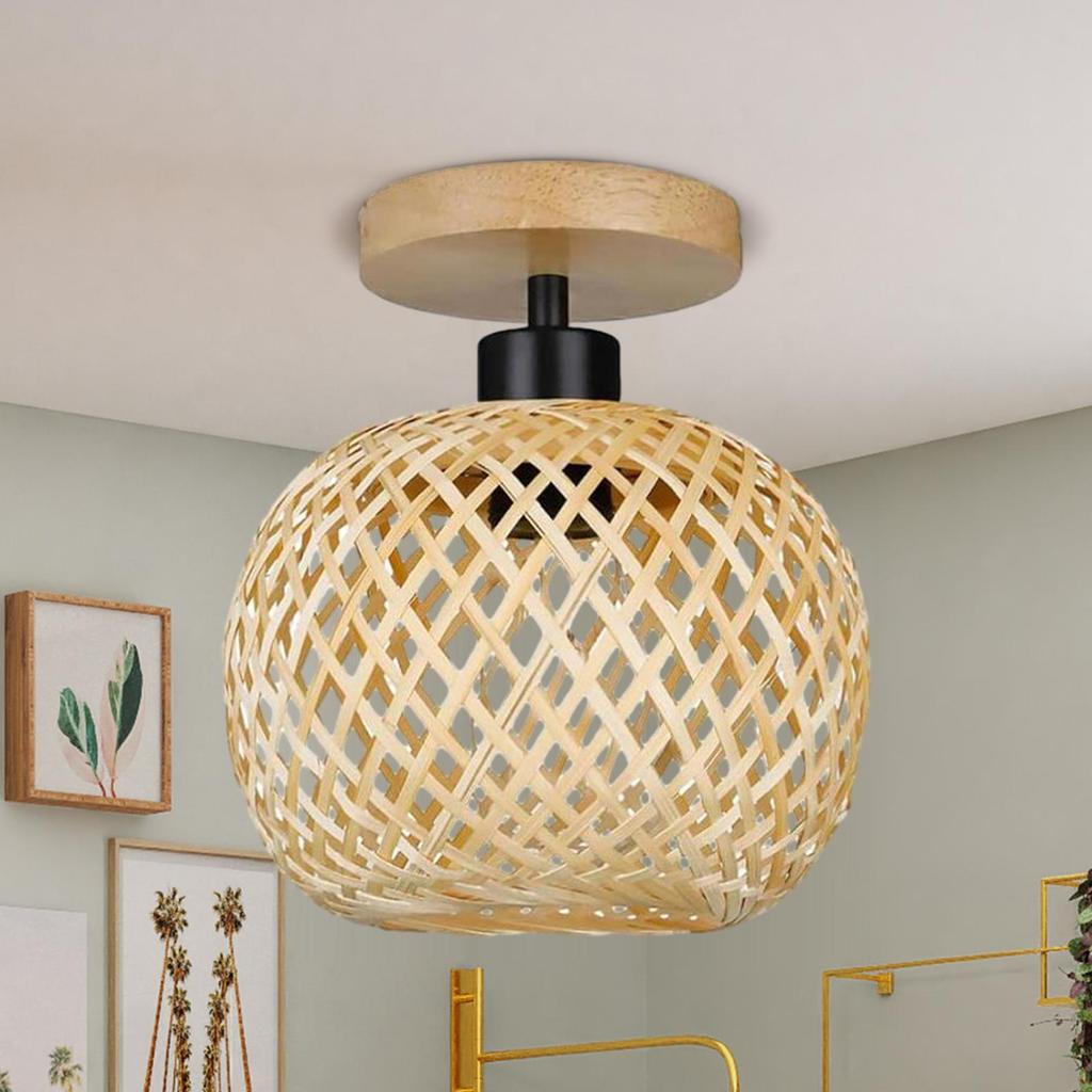 Bamboo Ceiling Lamp with No Bulb Rustic Style Dining Room Decor with Woven Bamboo Shade Pendant Lamp Cover Bambbo Pendant Light