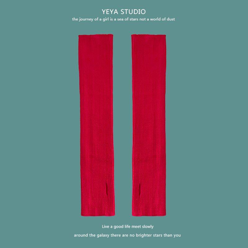 

Sexy Dopamine Knitting Gloves Female Keep Warm Pure Color Wristband Wool Air Conditioner Long Fingerless Arm Pile Style Oversleeve