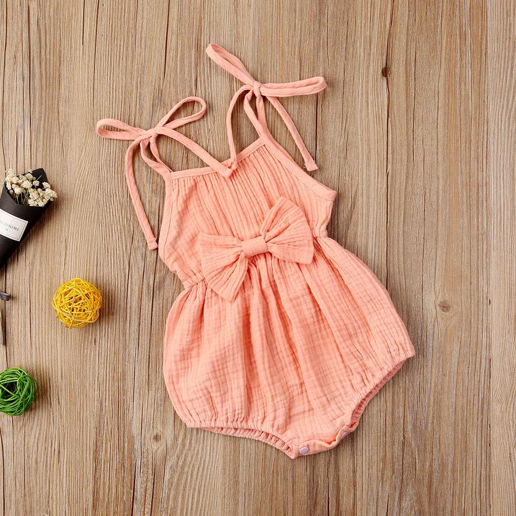 Baby Girls Bodysuit Solid Romper Jumpsuit Outfit Summer Bowknot Newborn Kids Infant Clothes
