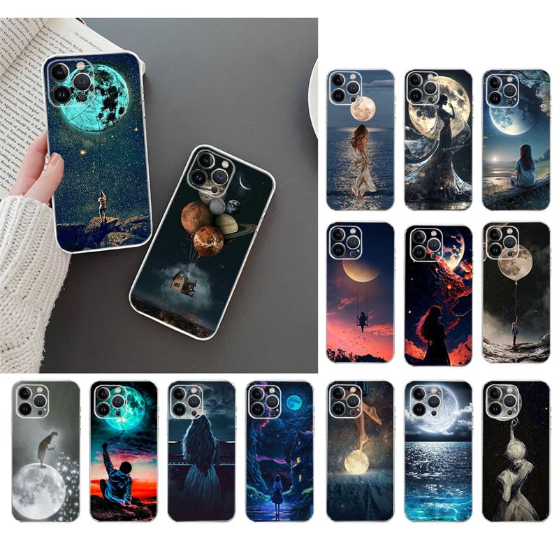 Phone Case For Iphone 17 Pro Max Air 16 15 14 13 Pro Max 15 16 Pro 15Plus Moon Night Planet Girl