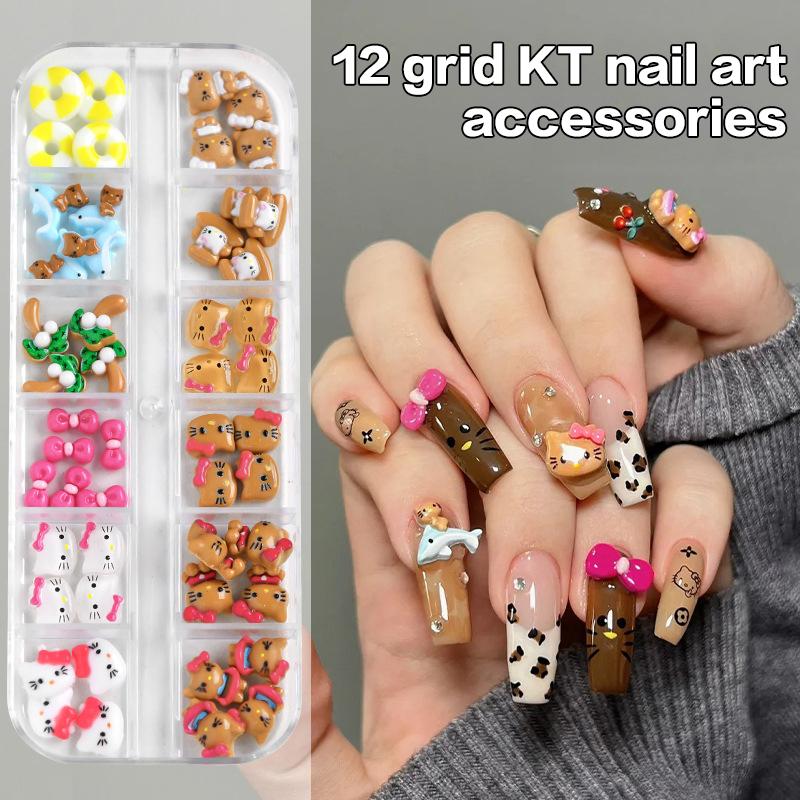 12 Bölmeli/Kutu Mini Fiyonk Tırnak Sanatı Süsleri 3D Sevimli Şeker Rengi Tırnak Takıları Tasarımları Kendin Yap Reçine Tırnak Aksesuarları