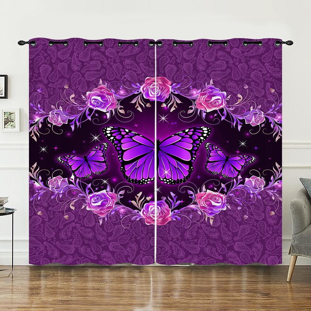 Curtains Animal Butterfly Dark Wind Flower Curtains Bedroom Living Room Blackout Curtain Perforated