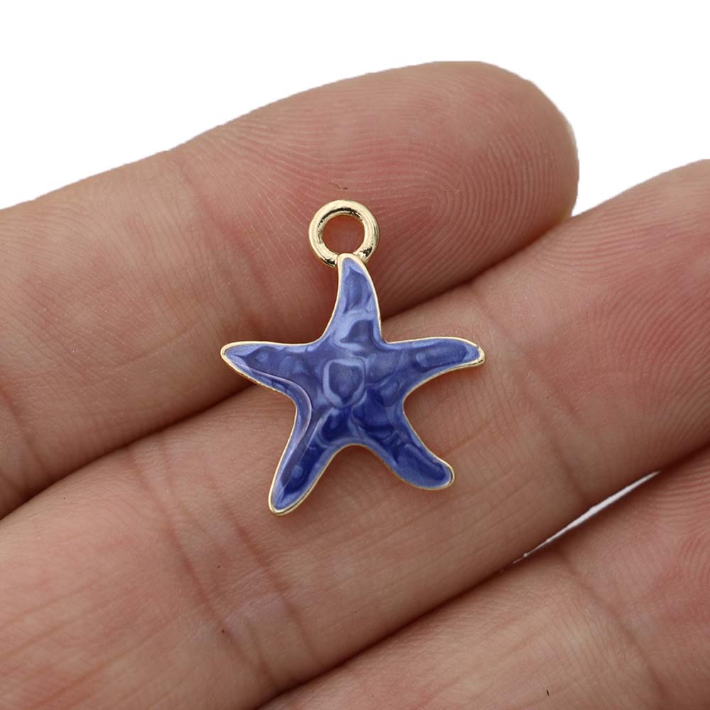 10Pcs Silver Plated Enamel Starfish Charms Pendant For Jewelry Making Earrings Bracelet Necklace Accessories Diy Craft 20X18Mm