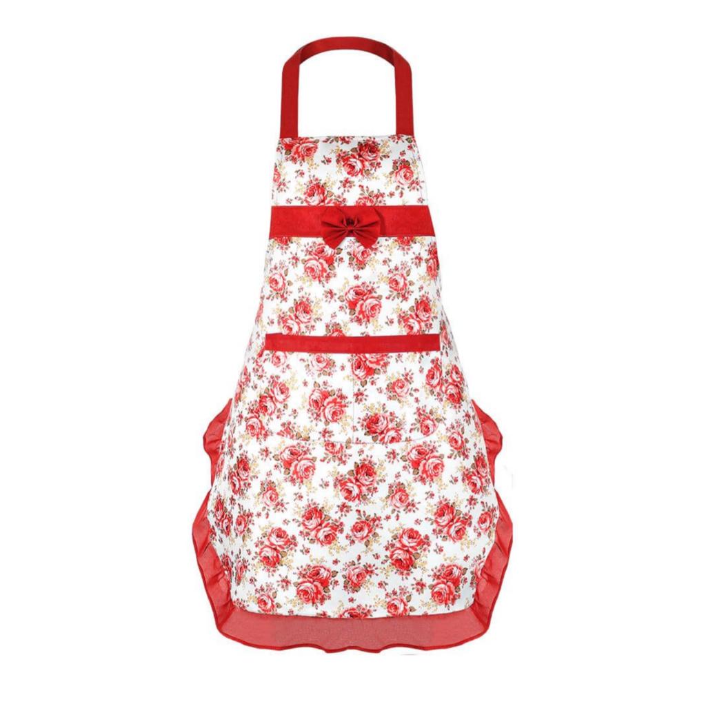 Kitchen Floral Dotted Plaid Apron For Women With Large Pockets,Cute Chef Cooking Apron For Everyday Cooking,Baking,BBQ And Gardening