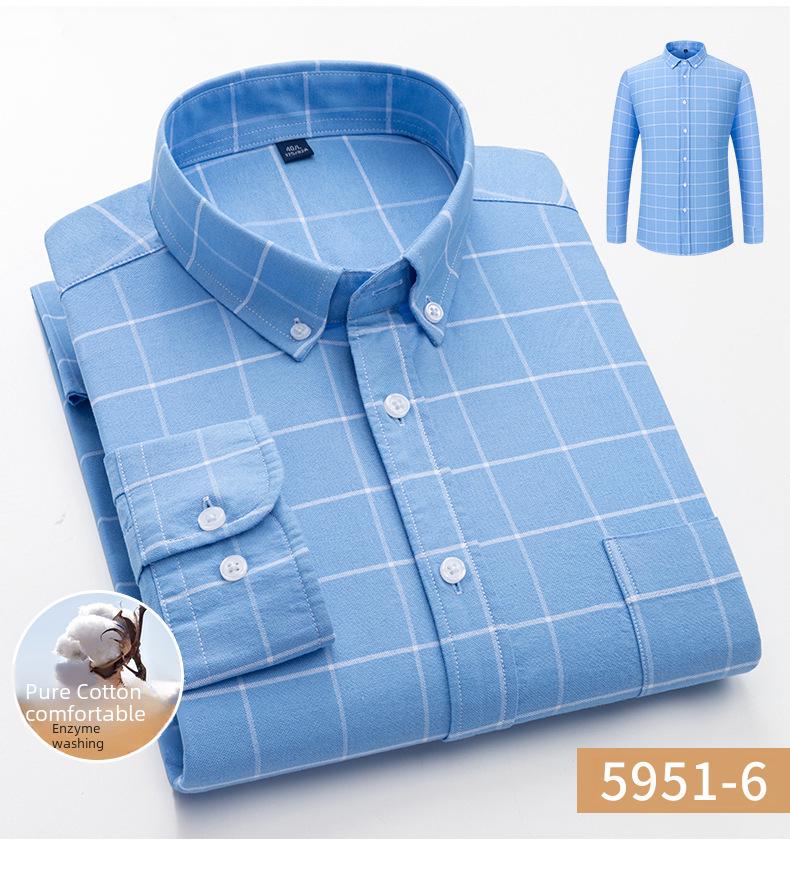 Hot Wind Men's Square Neck Long Sleeve Oxford Shirt - 2025 Spring Collection, Breathable & Comfortable Casual Wear