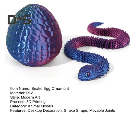 1 Set 3D Printed Snake Egg Figurine Movable Joints Snake Eggshell Figure Fidget Toy Snake Egg with Articulated Snake Inside Desktop Decoration