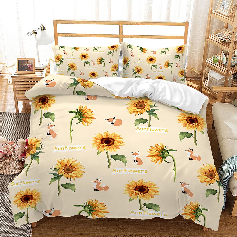 Bed Three-Piece Sunflower Flower Small Fresh 3D Digital Printing Kit Two-Piece Set