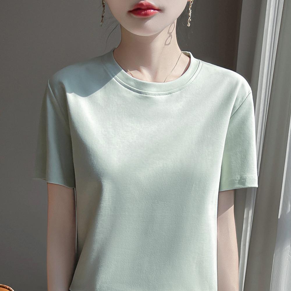 Summer Round Neck Cotton Short-Sleeved Women's T-Shirt Loose Casual Top Mercerized Bottoming Shirt